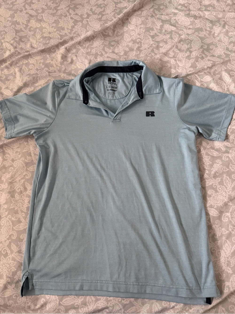 Russell Athletic Light Blue Polo with Navy Trim